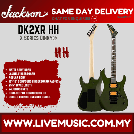Jackson FSR X Series Dinky DK2XR HH Electric Guitar, Laurel FB, Matte Army Drab