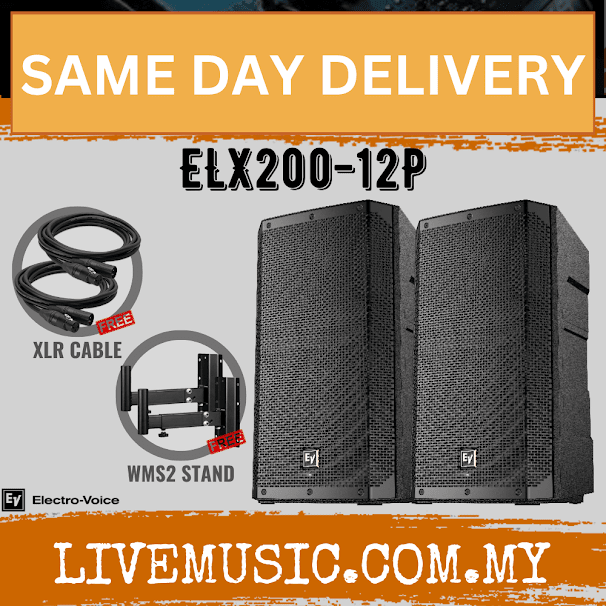 EV Electro-Voice ELX200-12P 1200W 12" Powered Speaker With Speaker Stand And Cable - Pair (ELX20012P ELX200 12P)
