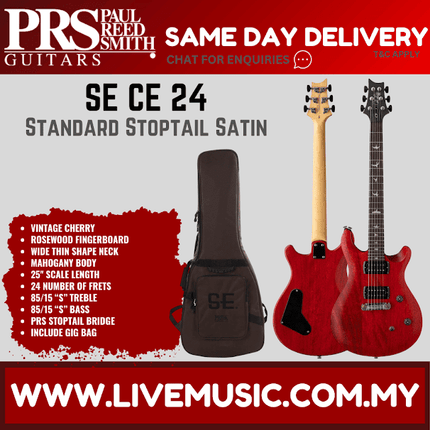 PRS SE CE24 Standard Stoptail Satin Electric Guitar w/GigBag, Rosewood FB, Vintage Cherry ( CE-24 / CE 24 )