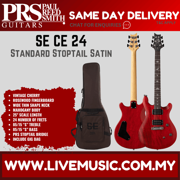PRS SE CE24 Standard Stoptail Satin Electric Guitar w/GigBag, Rosewood FB, Vintage Cherry ( CE-24 / CE 24 )