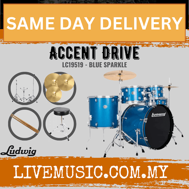 Ludwig Accent Drive 5-Piece Drums Set w/Hardware+Throne+Cymbal