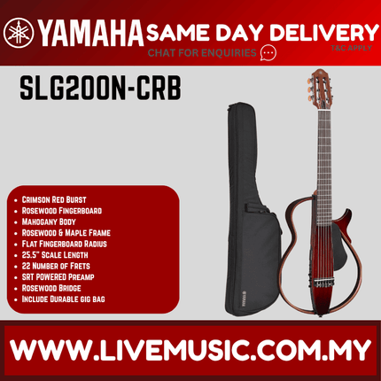 Yamaha SLG200N Silent Guitar Package, Nylon-string - Crimson Red Burst ( SLG-200N / SLG 200N )