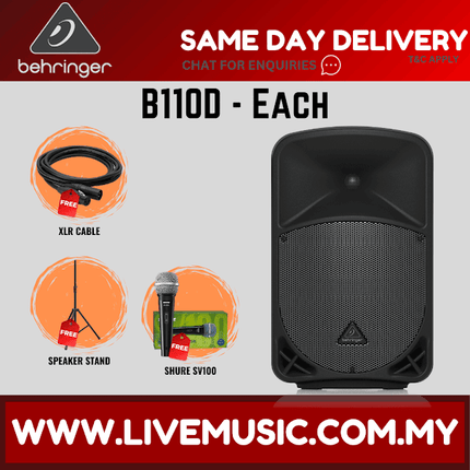 Behringer Eurolive B110D 300-Watt 10" Powered Speaker w/Wireless Mic, Speaker Stand & Cable - Each/Pair (B-110D B 110D)