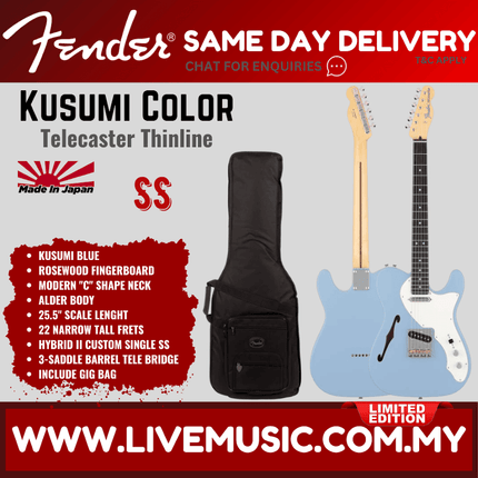 Fender MIJ Limited Kusumi Color Telecaster Thinline Electric Guitar, RW FB - Kusumi Blue