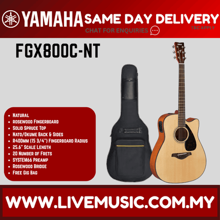 Yamaha FGX800C 41'' Dreadnought Solid Spruce Acoustic Electric Guitar With Pickup - Natural (FGX800)