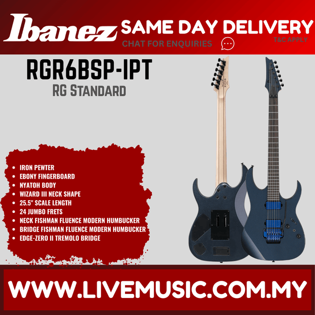 Ibanez RGR6BSP-IPT RG Series Electric Guitar, Iron Pewter (RGR6BSPIPT/RGR6BSP IPT)