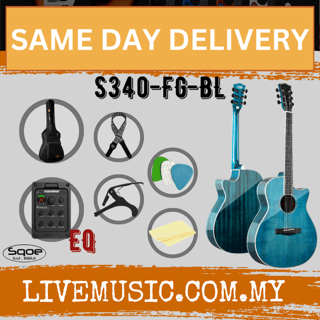 Sqoe S340-FG Solid Spruce Top 41Inch Acoustic-Electric Guitar w/Bag, Strap, Capo, Pick - Blue ( S340 FG S340FG )