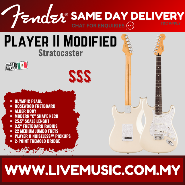 Fender Player II Modified Stratocaster Electric Guitar, RW FB, Olympic Pearl