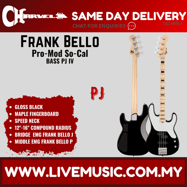 Charvel Frank Bello Signature Pro-Mod So-Cal Bass PJ IV Guitar, Black