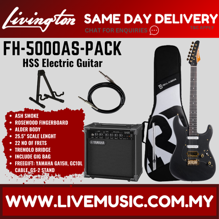 HSS electric guitar kit in ash smoke with rosewood fretboard, amp and gig bag