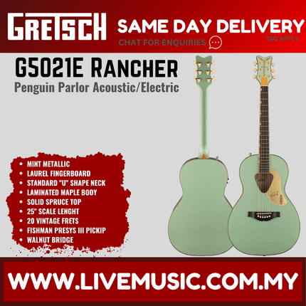 Gretsch G5021E Ltd Ed Rancher Penguin Parlor Acoustic Guitar, Mint Metallic