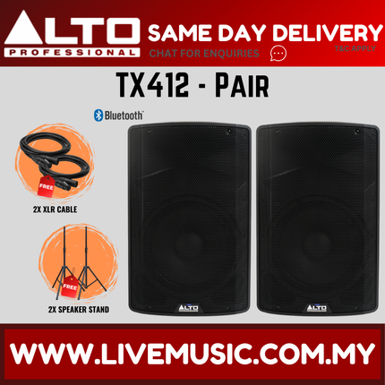 Alto TX412 12" Powered Loudspeaker w/Mic, Speaker Stand and Cable - Each / Pair ( TX-412 TX 412 ) Replace TX312 TX-312
