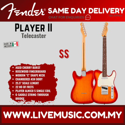 Fender Player II Telecaster Electric Guitar, RW FB, Aged Cherry Burst