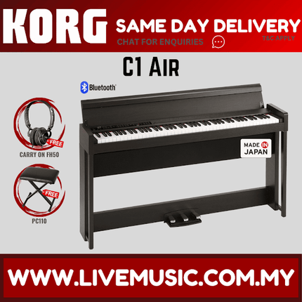 Korg C1 Air Digital Piano with Keyboard Bench and Adaptor - Brown ( C1AIR / C1-AIR )