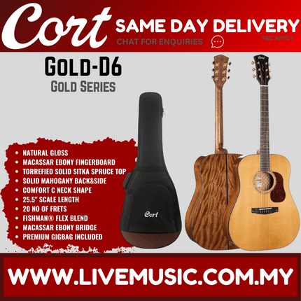 Cort Gold-D6 - Acoustic Guitar with Gig Bag - Natural Glossy (Gold D6/GoldD6)