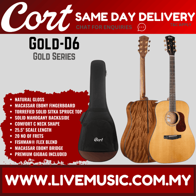 Cort Gold-D6 - Acoustic Guitar with Gig Bag - Natural Glossy (Gold D6/GoldD6)