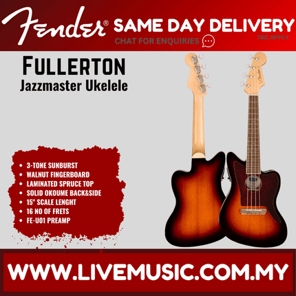Fender Fullerton Jazzmaster Ukulele, 3-Tone Sunburst
