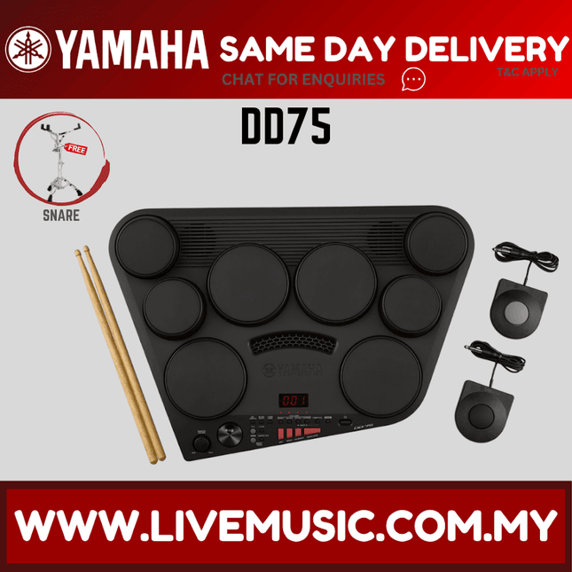 Yamaha DD75 portable digital drum pad set with drumsticks and mounted pad modules