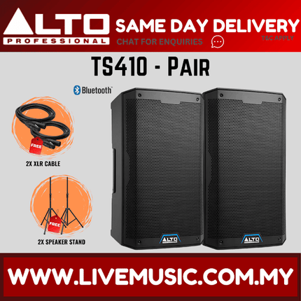 Alto TS410 2000W 10" Powered Speaker w/UG-88HH Wireless Mic, Speaker Stand and Cable - Pair/Each( TS-410 TS 410 )