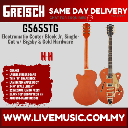 Gretsch G5655TG Electromatic Centre Block Jr Single-Cut Guitar w/Bigsby, Laurel FB - Orange Stain