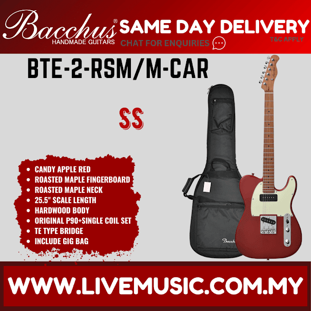 Bacchus BTE-2-RSM/M Electric Guitar, Roasted Maple Fretboard - Candy Apple Red ( BTE2RSMM / BTE2 / BTE 2 RSM M )