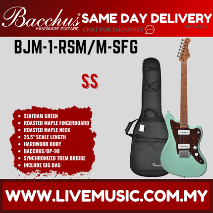 BACCHUS BJM-1-RSM/M UNIVERSE SERIES ROASTED MAPLE ELECTRIC GUITAR - SEAFOAM GREEN ( BJM1 / BJM1RSMM / BJM1 RSM M )