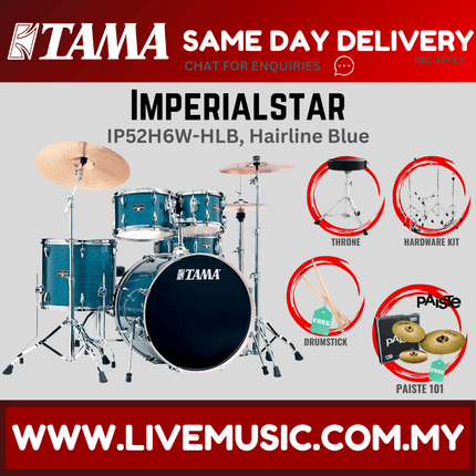 Tama Imperial Star Drum Set with Drum Throne, Imperialstar With Paiste101 Cymbal Set ( IP52H6W )