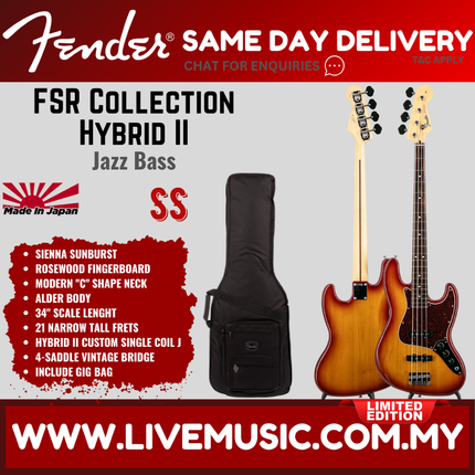 Fender FSR Collection Hybrid II Jazz Bass Guitar, RW FB, Sienna Sunburst
