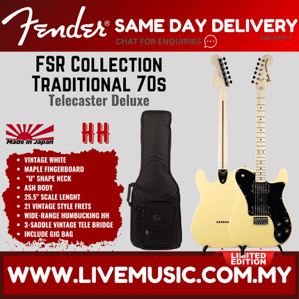 Fender FSR Collection Traditional 70s Telecaster Deluxe Electric Guitar, Maple FB,  Vintage White