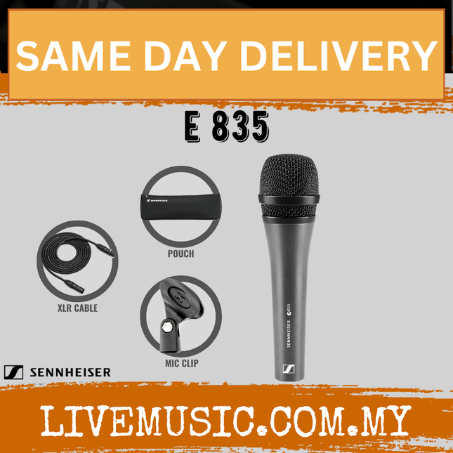 Sennheiser E 835 Cardioid Dynamic Vocal Microphone with Free Mic Cable (E835/E-835)