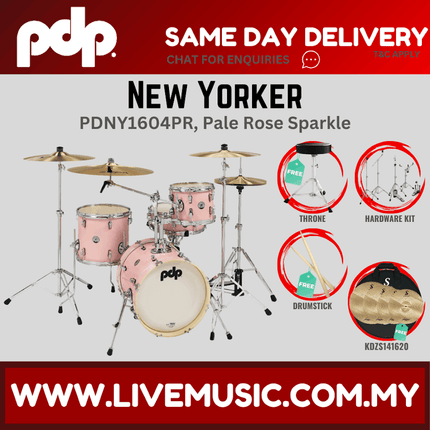 PDP New Yorker 4-piece Shell Pack With Cymbals Set - Pale Rose Sparkle ( PDNY1604PR / PDNY1604 )