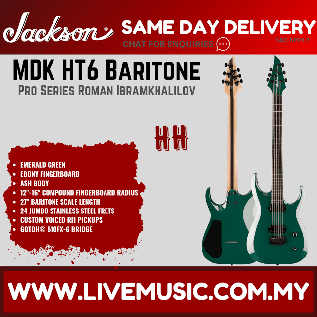 Jackson Pro Series Signature Roman MDK HT6 Baritone Electric Guitar, Ebony FB, Emerald Green
