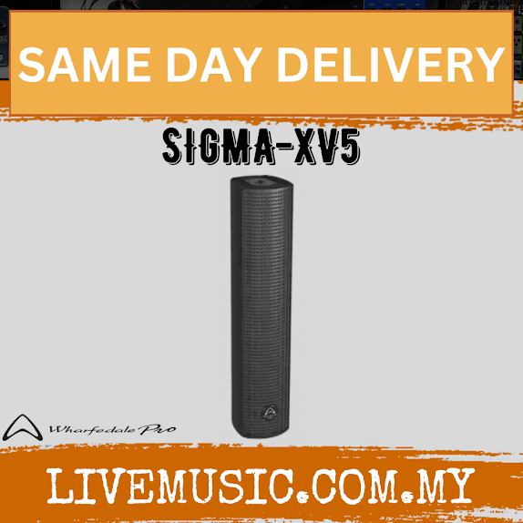 Black cylindrical 2-way loudspeaker with front grille and Sigma-XV5 logo