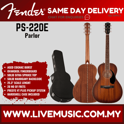 Fender PS-220E Parlour Electro Acoustic Guitar, Natural / Aged Cognac Burst / 3 Colour Vintage Sunburst ( PS220E / PS 220E )