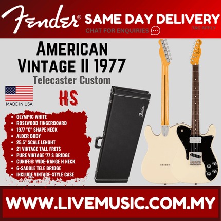Fender American Vintage II 77 Telecaster Custom Electric Guitar, RW FB, Olympic White