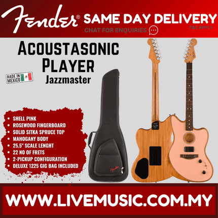 Fender Acoustasonic Player Jazzmaster Electric Guitar, Shell Pink