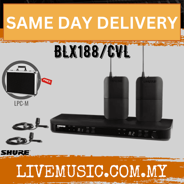 Shure BLX188/CVL Dual Channel Lavalier Wireless System, BLX88 Dual-Channel Wireless Receiver, BLX1 Bodypack Transmitter & CVL Lavalier Microphone ( BLX188-CVL )