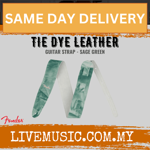 Sage green tie-dye leather guitar strap, folded ends