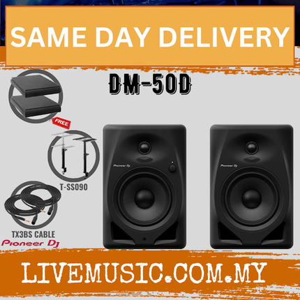 Pioneer DJ DM-50D 5-inch Active Monitor Speaker With Monitor Stand And Cable , Black - Pair ( DM50D / DM 50D )