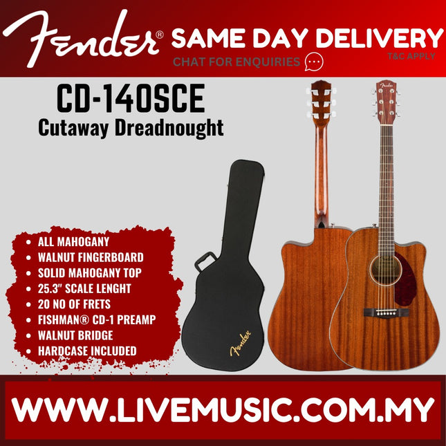 Fender CD-140SCE Dreadnought Acoustic-Electric Guitar with Case - All Mahogany (CD140SCE/CD 140SCE)
