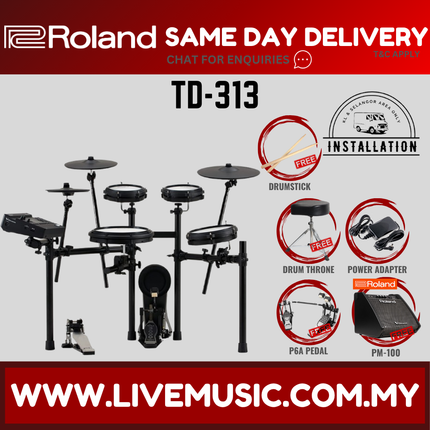 Roland TD-313 Electronic Digital Drum Set w/Double Pedal And Accessories ( TD 313 TD313 ) Replace TD-17KV2 TD17KV2