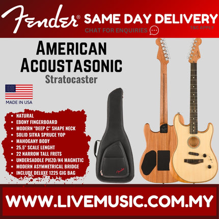 Fender American Acoustasonic Stratocaster Ebony Fretboard with Bag - Natural