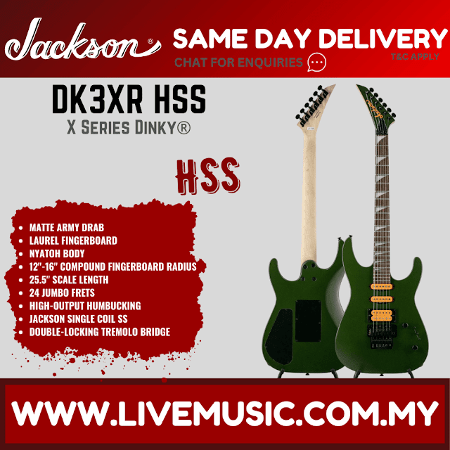 Jackson X Series Dinky DK3XR HSS Electric Guitar, Laurel FB, Matte Army Drab