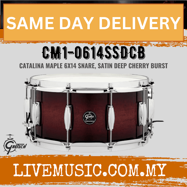 Gretsch CM1-0614SSDCB 6x14inch Catalina Maple Snare Drum, Satin Deep Cherry Burst