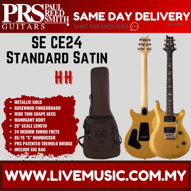 PRS SE CE24 Standard Satin Electric Guitar w/Bag, Ice Blue Metallic / Metallic Gold / Metallic Silver