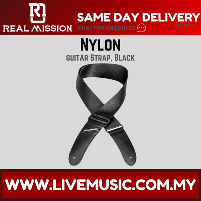 Real Mission NS-2 Nylon Guitar Strap - Black ( NS2 NS 2 )