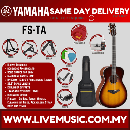 Yamaha FS-TA TransAcoustic Concert Acoustic Electric Guitar -  Brown Sunburst ( FSTA / FS TA )