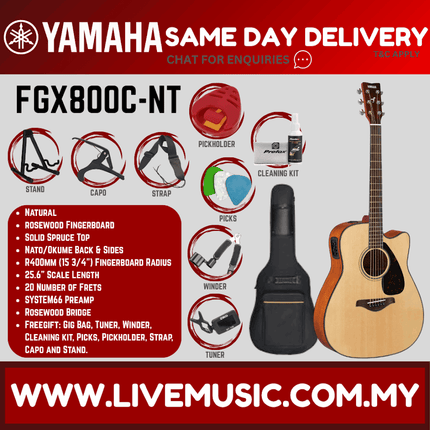 Yamaha FGX800C 41'' Dreadnought Solid Spruce Acoustic Electric Guitar With Pickup - Natural (FGX800)