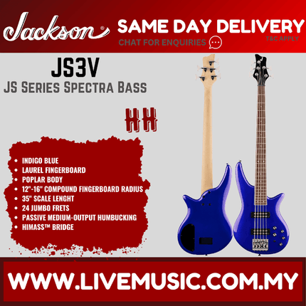Jackson JS Spectra Bass JS3 V 5-String Bass Guitar, Indigo Blue