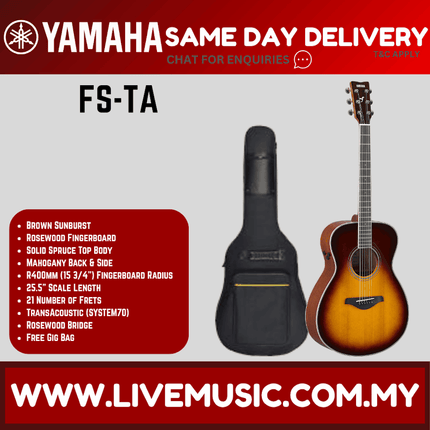 Yamaha FS-TA TransAcoustic Concert Acoustic Electric Guitar -  Brown Sunburst ( FSTA / FS TA )
